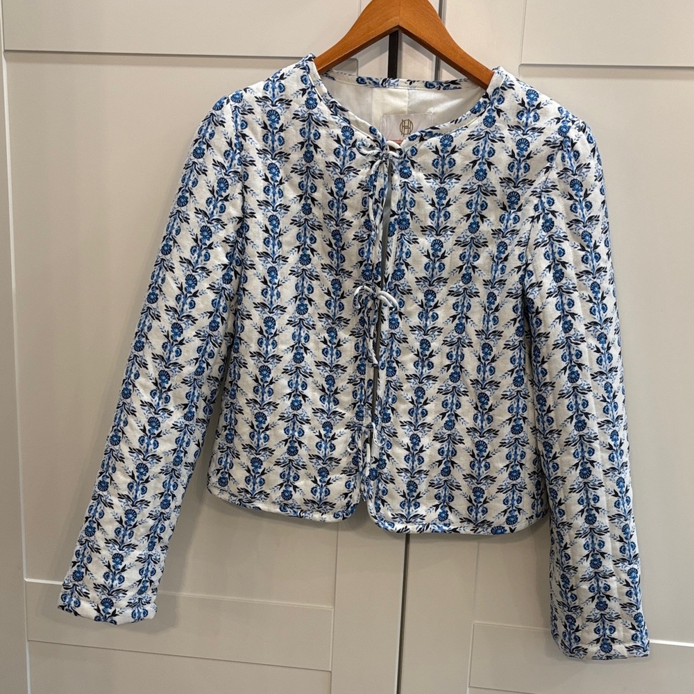 House of Harlow 1960 White and Blue Quilted Cardigan